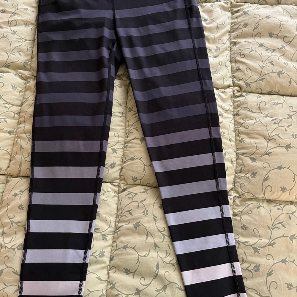 Athleta Black and Gray Striped Leggings